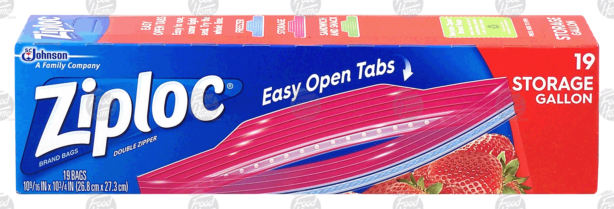 Ziploc  gallon size double zipper storage bags. easy open tabs, 10 9/16 in x 10 3/4 in Full-Size Picture